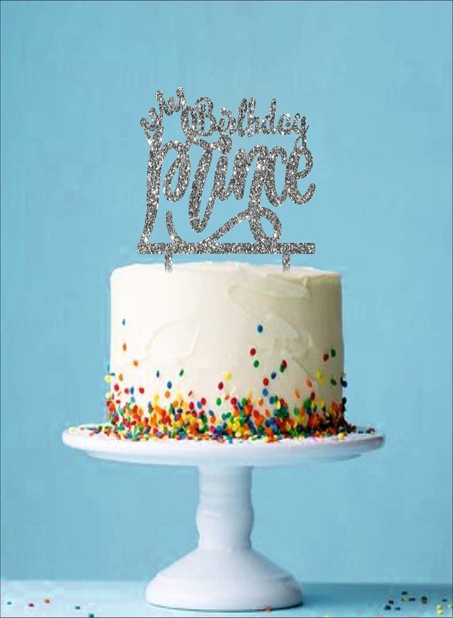 Party Baazaar Acyrlic Silver Glitter Finish Couple Cake Topper for Decoration (Prince Silver, 5X5.5 Inches) - Image 2